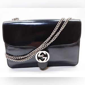 Authentic Gucci Black Leather Chain Shoulder Bag Gucci Black Patent leather